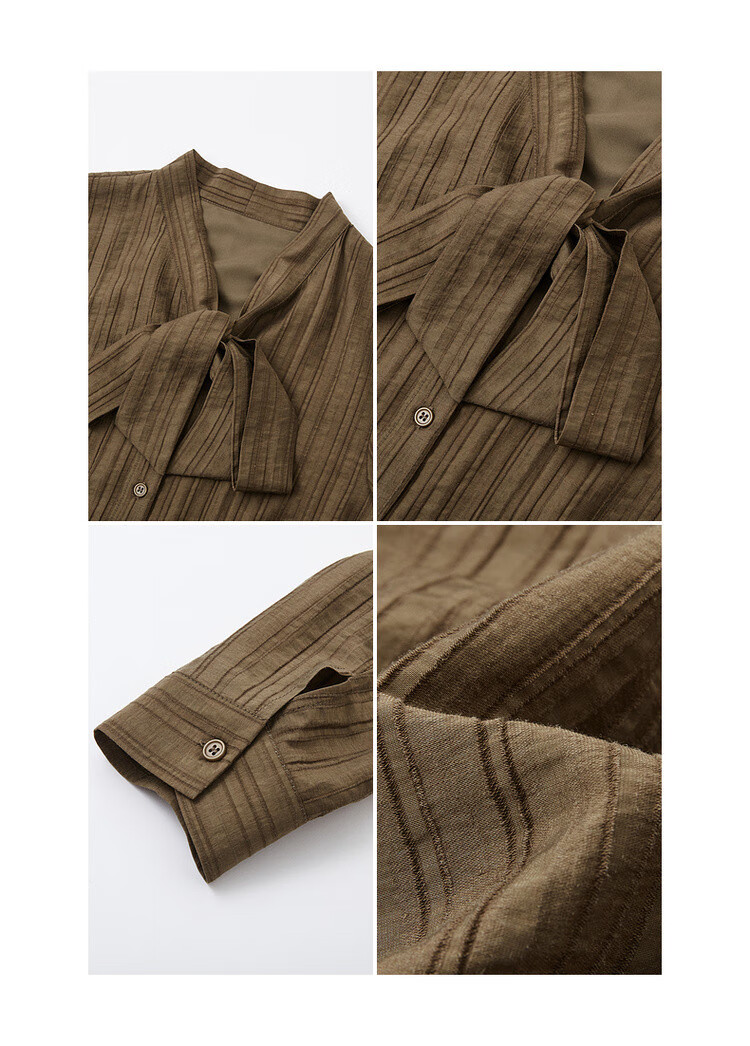 Dme [Moderate Romance] Spring Vintage Style Lyocell Striped Ribbon Button Elegant Midi Dress for Wome 7