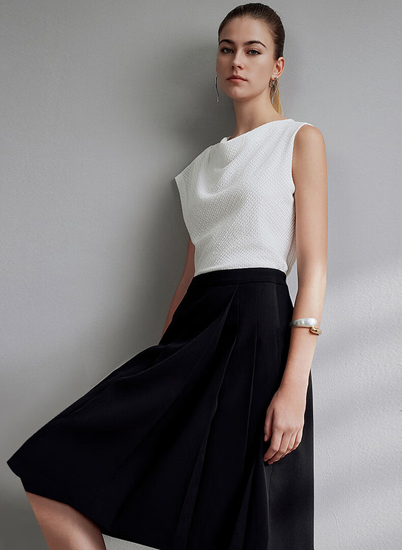 G2000 Multi-Dimensional Elasticity/Mall-Matching Women's Clothing, Spring And Summer Casual Versatile A-Line Skirt, Black, S/34 1