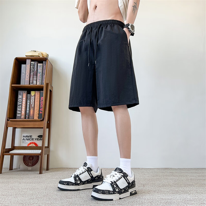 SWAMP AREA Ice Silk Shorts for Men, Summer Quick-Dry Breathable Versatile Casual Sports Knee-Length Pants D1102 Black 3XL
