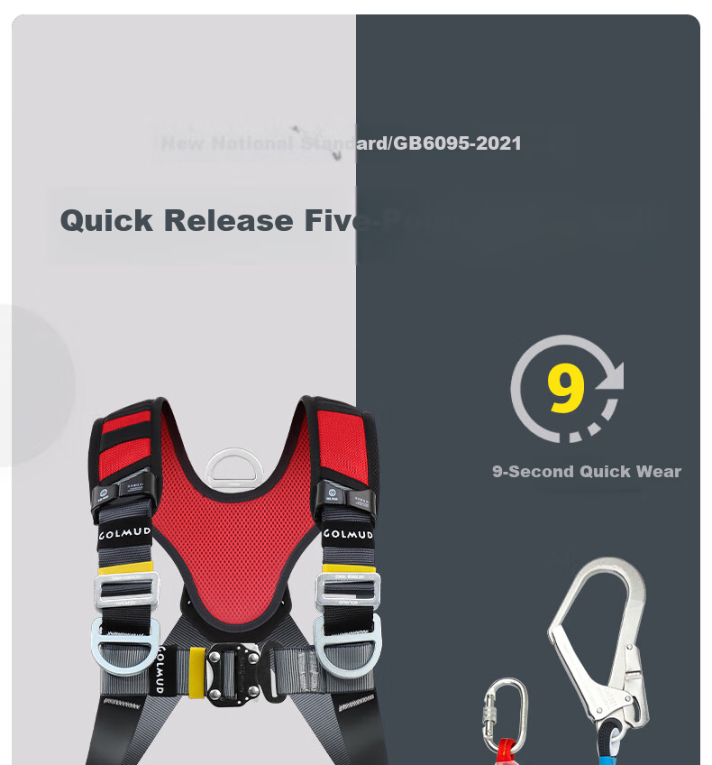 Geermu Five-Point Safety Harness, National Standard High-Altitude Safety Rope, Full-Body GD3698 Double Large Hook Buffer Pack, 1.8 Meters 1
