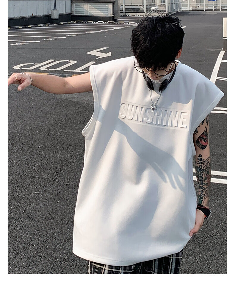 Zofili Men's Summer Letter Steel Stamp Loose Casual Versatile Sleeveless T-Shirt Youth Trendy Sports Vest Tank Top 7
