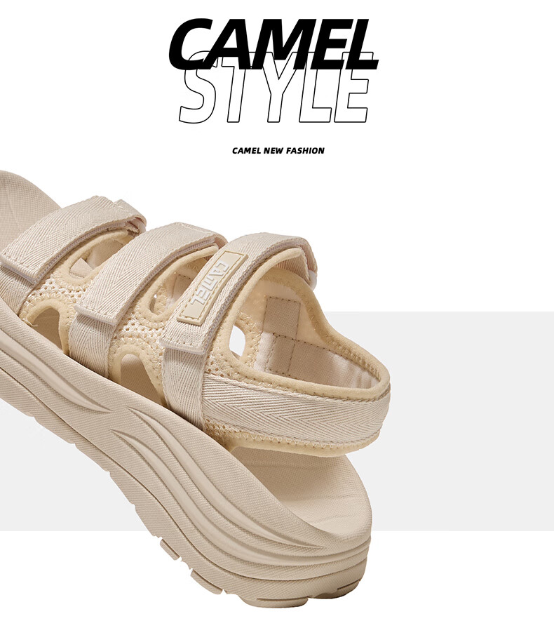CAMEL Wave Sports Sandals for Women, Breathable Thick-Soled Velcro Beach Shoes X25B16L2039 Milk White/Purple 36 8
