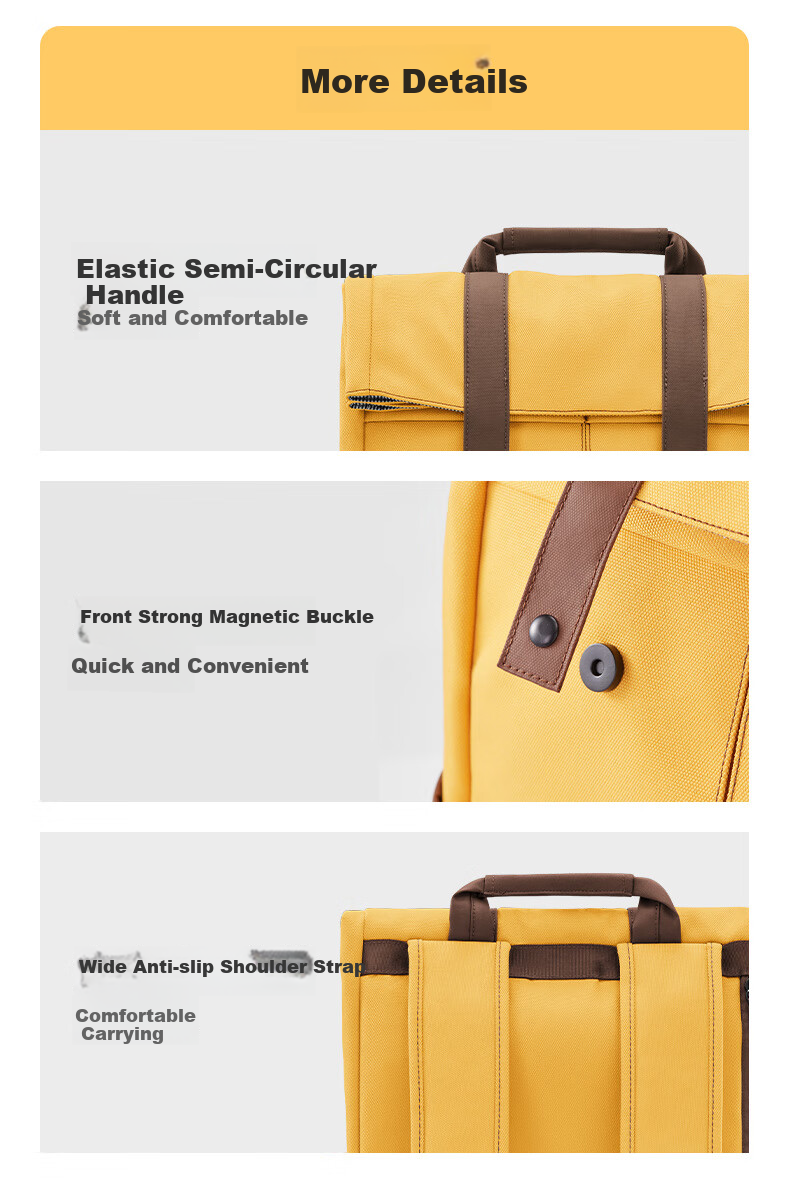 90Fen Backpack for Men And Women, Casual Sports Travel Bag with Large Capacity, Student Schoolbag, Yellow 11