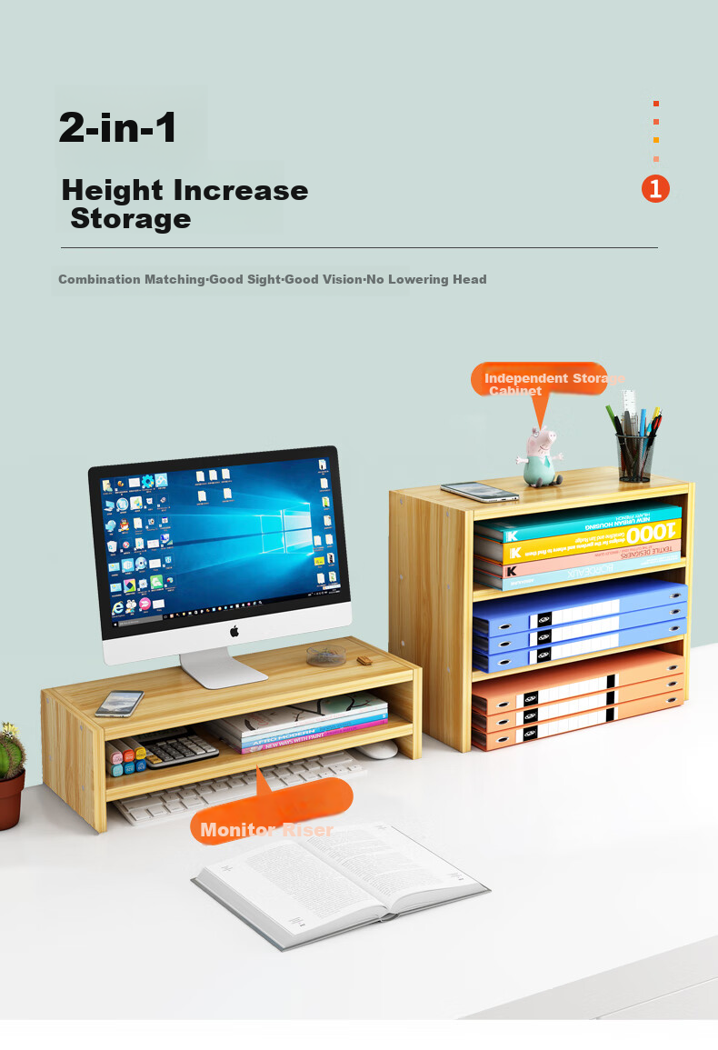 Shuranjia Computer Monitor Riser Stand, Desktop Organizer Shelf, Multifunctional Walnut Color, 02-6 3
