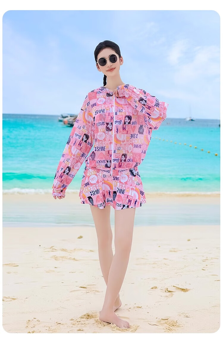 Barbie Women's Two-Piece Swimsuit, Plus Size, Slimming, Conservative, for Beach Vacation And Hot Springs, Casual Three-Piece Swimwear Set 15