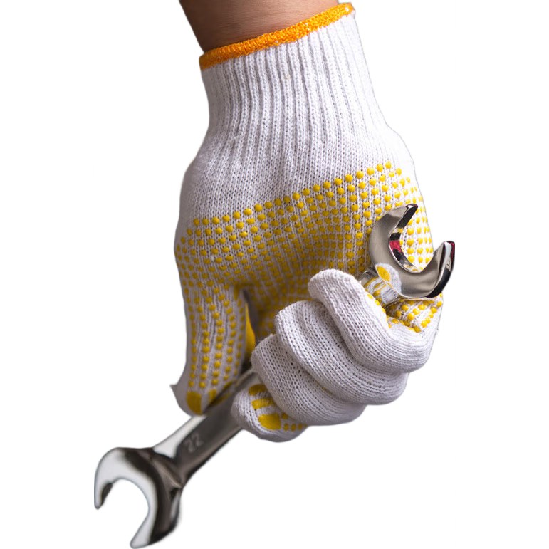 Ams Cotton Work Gloves with Yellow Dots, Anti-Slip, Wear-Resistant, Thickened for Car Mechanics, Construction Workers, Laborers, Men's Work Gloves 750D [Genuine Product] 12 Pairs/Pack
