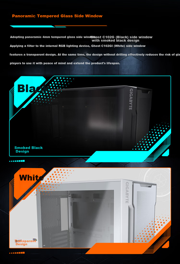 GIGABYTE Youlingbai C102GI Case, Tempered Glass Side Panel, Compatible with 360/240 Radiators, Quick-Release Dust Filter, White M-ATX/Top Mount 360/Magnetic Panel 2
