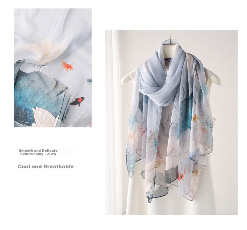 Hangsilu Silk Scarf for Women, Mulberry Silk Lightweight Chiffon Shawl, High-End Birthday Gift, Mid-Autumn Festival Present for Girls, Mothers And Elders 7