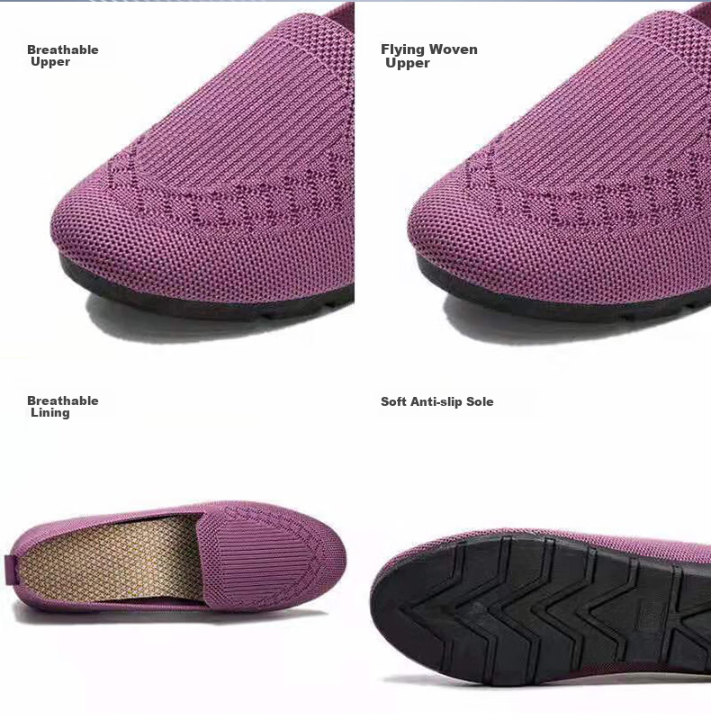 Weizhi Old Beijing Cloth Shoes for Women, Fly-Knit Loafers, Polyurethane Sole Flats, Mom Shoes WZ1029 Purple Size 40 5