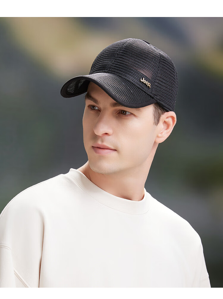 JEEP Men's Baseball Cap Summer Mesh Quick-Dry Sun Hat Unisex Visor Hiking Sun Hat Fishbone White 7
