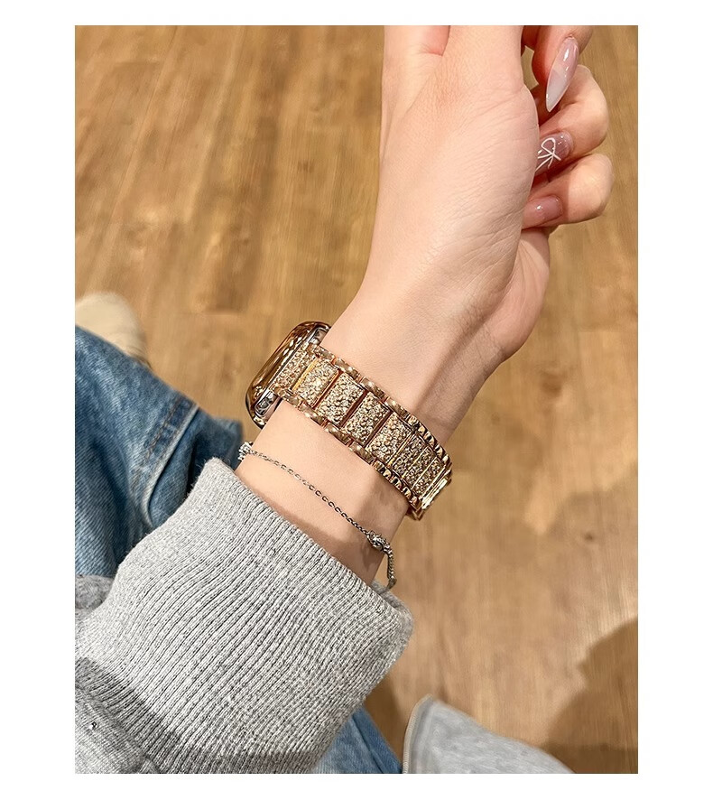 Biaodaige New Starry Sky Compatible with Apple Watch Band for Apple Watch S10/11, Full Diamond IWatch Summer Breathable Metal Women's Style with Silver Protective Case 42MM 1