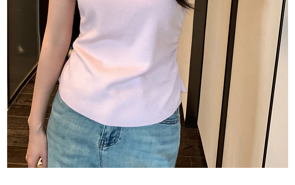 Halo Queen Women's Short Sleeve Knit T-Shirt Slim Fit Cherry Blossom Pink Fitted Waist Crop Top H52T033 17