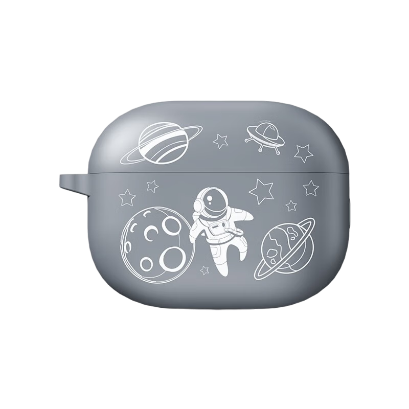 ESCASE Silicone Protective Case for Huawei FreeBuds 6, Skin-Friendly Soft Cover, Shockproof Ultra-Thin Astronaut Design, Premium Gray + Woven Lanyard