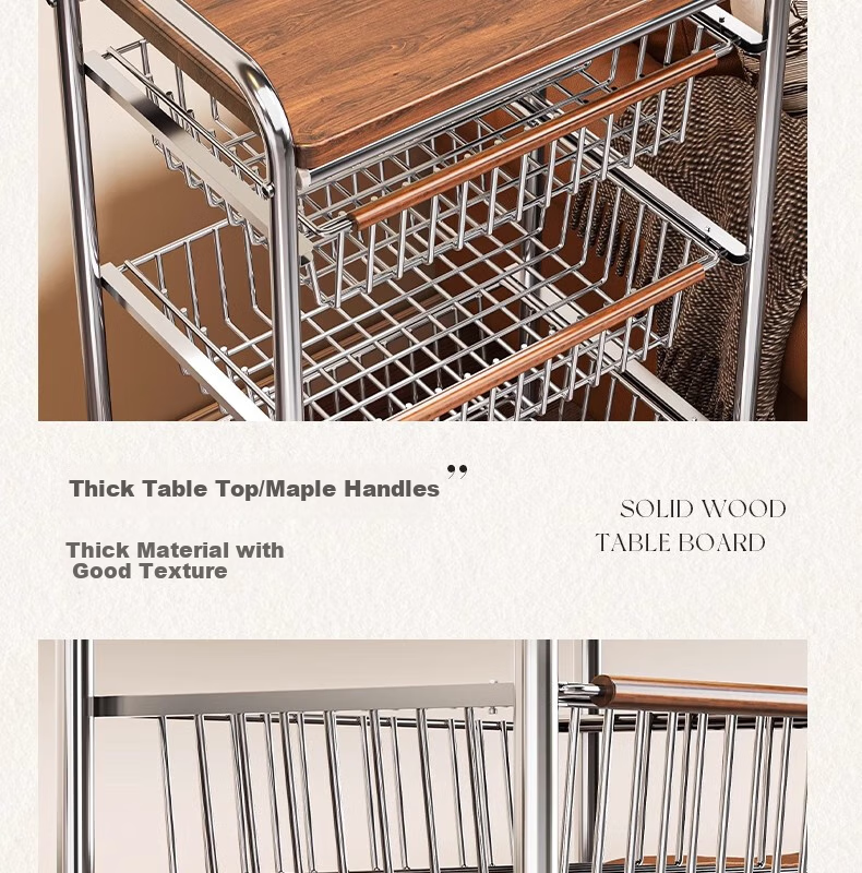 Shunyou Vintage Small Cart, Living Room Snack Storage Rack, Floor-Standing Mobile Kitchen Fruit And Vegetable Storage, Multifunctional SY-644 13