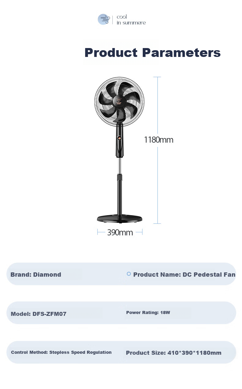 Diamond Brand [18 Inch + Pure Copper Motor + Level 1 DC Inverter] Household Standing Floor Fan Adjustable Industrial Fan Strong Wind DFS-ZFM05L 15