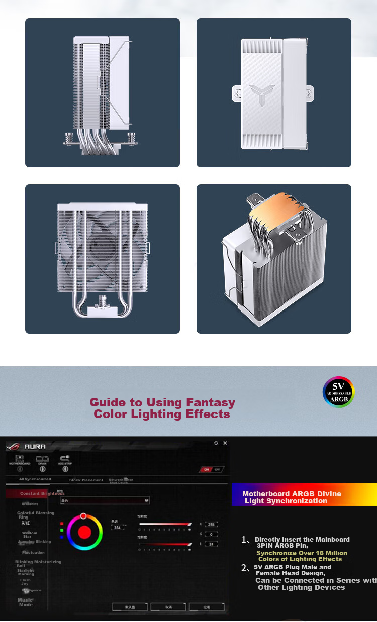 JONSBO CR-1000MAX V2 ARGB Edition White Model, CPU Air Cooler (6 Nickel-Plated Heat Pipes, Motherboard ARGB Sync, PWM Fan, Multi-Platform, Thermal Paste Included) 6