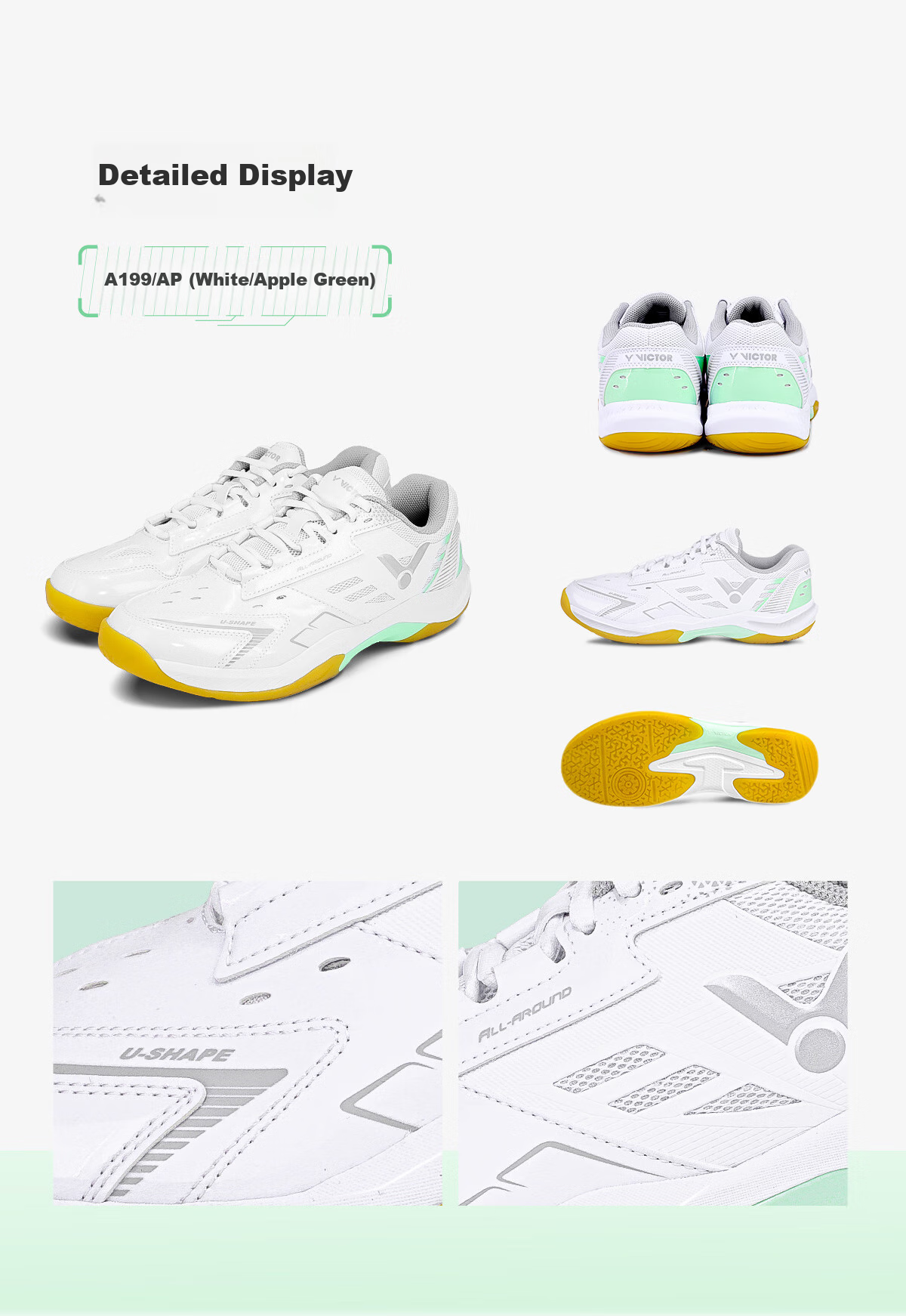 VICTOR 2024 New Badminton Shoes, Unisex Sports Shoes A199, White And Green, Size 40 13