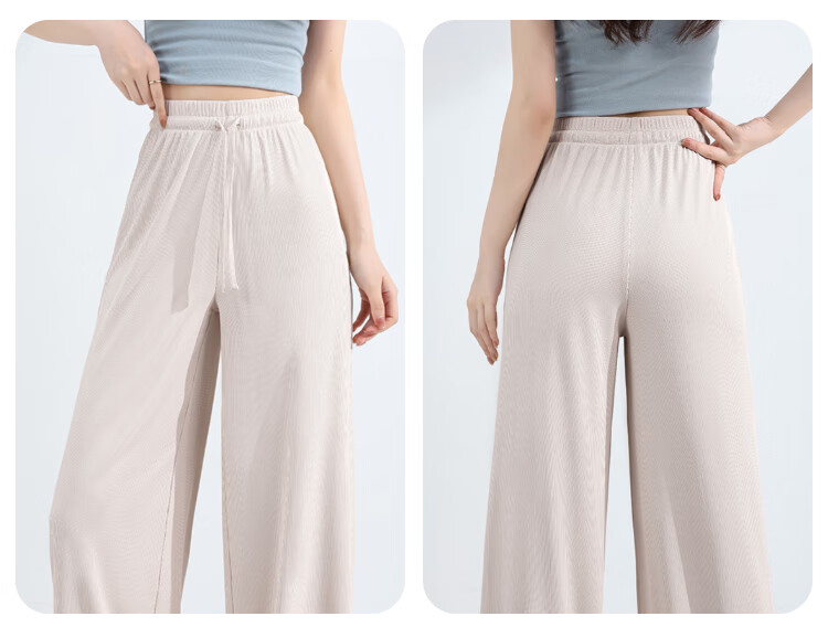 Baleno Cooling Ice Silk Pants for Women, Summer 2025 Thin Wide-Leg Trousers, Flowy Versatile Commuter Sports Straight Casual Long Pants 16