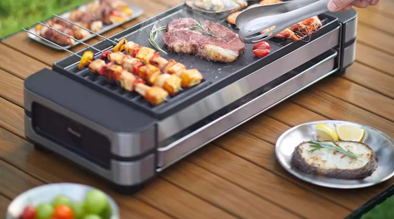 Fastee Electric Grill PLUS Version, Meat Grilling Pan, Home Electric Barbecue Grill, Skewer Machine, 2200W High Power Smokeless Outdoor Electric Grilling Rack for Skewers And Meat, FST-62C 18