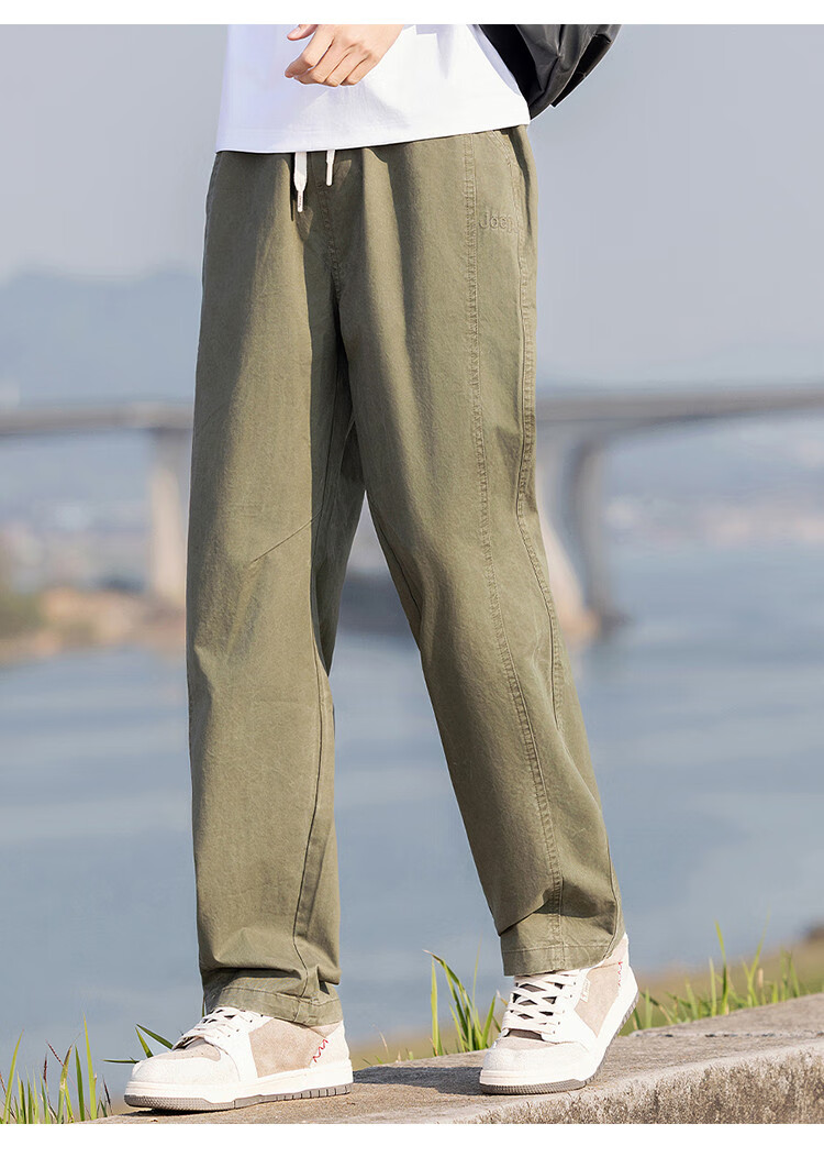 JEEP [Pure Cotton Lightweight] Straight-Leg Casual Pants for Men, 2026 Summer New Style Cargo Wide-Leg Trousers, Men's Long Pants 1