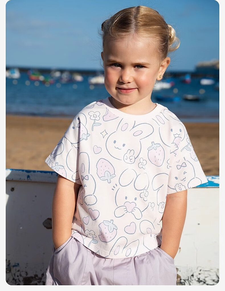 DAVE & BELLA Children's Short-Sleeve T-Shirt, Girls' Cotton Undershirt, Summer Wear, Baby Girl Antibacterial Top 4