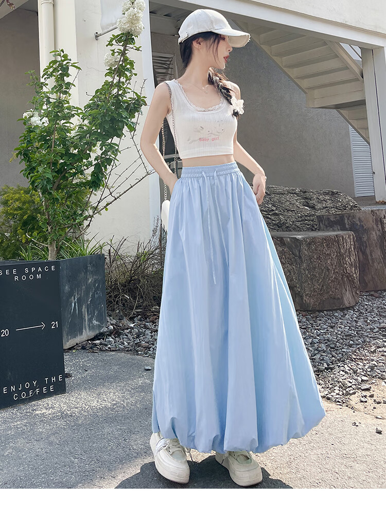 Free Style Bud Half Skirt Women 2026 Summer New Elastic High Waist Draped Slim Lantern Skirt Lazy A-Line Mid-Length Skirt 20