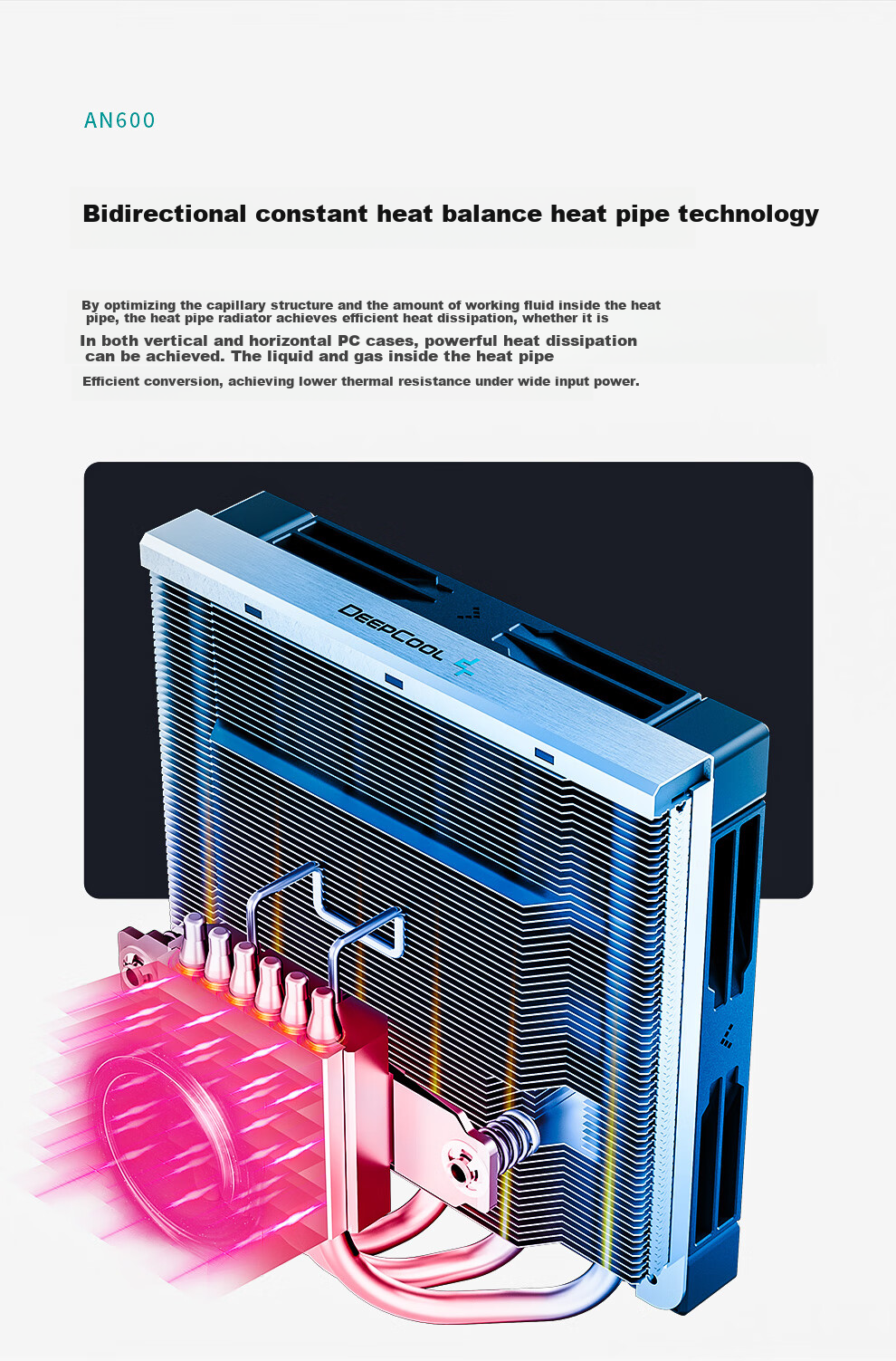 DEEPCOOL AN600 Bottom-Mounted CPU Air Cooler (6 Heat Pipes, Nickel-Plated Heat Pipes, 12cm FDB Fan, Three-Phase Six-Pole Motor, Multi-Platform Installation) 5