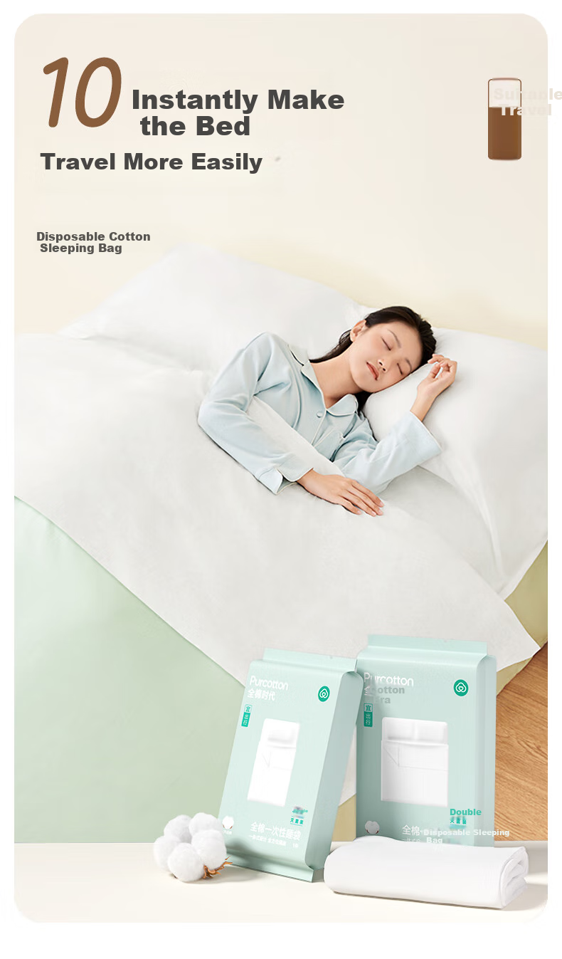 PurCotton Disposable Cotton Sleeping Bag Set with Four Bedsheets, Hygienic Barrier, 3 Packs, 1.9*2m 1