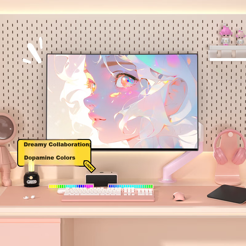 Подставка для монитора Zhiercheng MD8 Pink, механическая, регулируемая по высоте, для игровых комнат, розовый, 17-32 дюйма