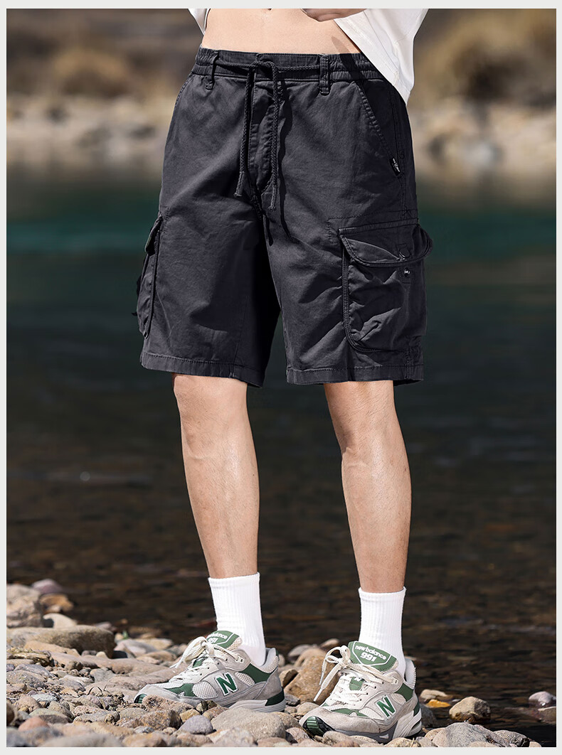 EASTERN CAMEL Men's Casual Loose Cotton Summer Breathable Simple Solid Thin Versatile Cargo Shorts 13