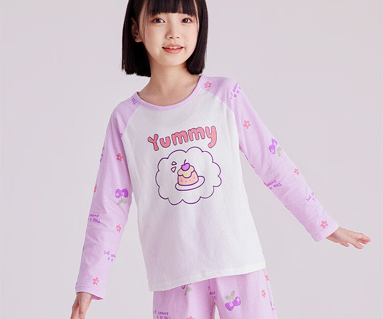 DEESHA Girls' Antibacterial Pure Cotton Pajamas, Mesh Breathable Raglan Sleeve Undershirt, Air Conditioning Wear for Older Children, Home Wear 610 2
