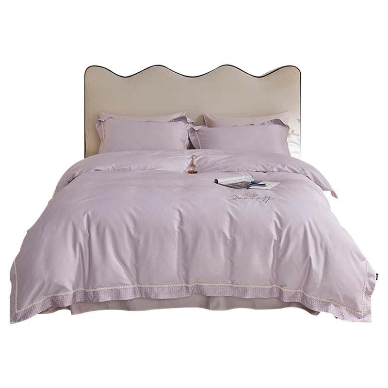 Dohia Bedding Set, 400 Thread Count Sateen Pure Cotton Luxury Embroidered High-Quality All-Cotton Bed Sheet Duvet Cover Bedding Set, for 1.5m Bed, 203*229cm, with Lace Trim