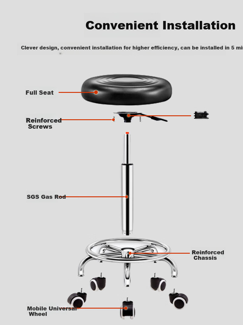 Yiman Bar Stool, Office And Home Use, Height Adjustable, Swivel, Omnidirectional Wheels, Casters 3
