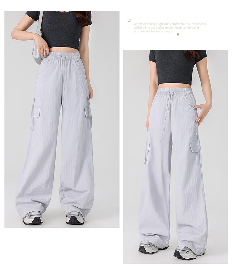 Free Style Women's High Waist Draped Wide Leg Cargo Pants 2026 Summer New Ice Silk Cool Casual Sports Paratrooper Tactical Pants 22