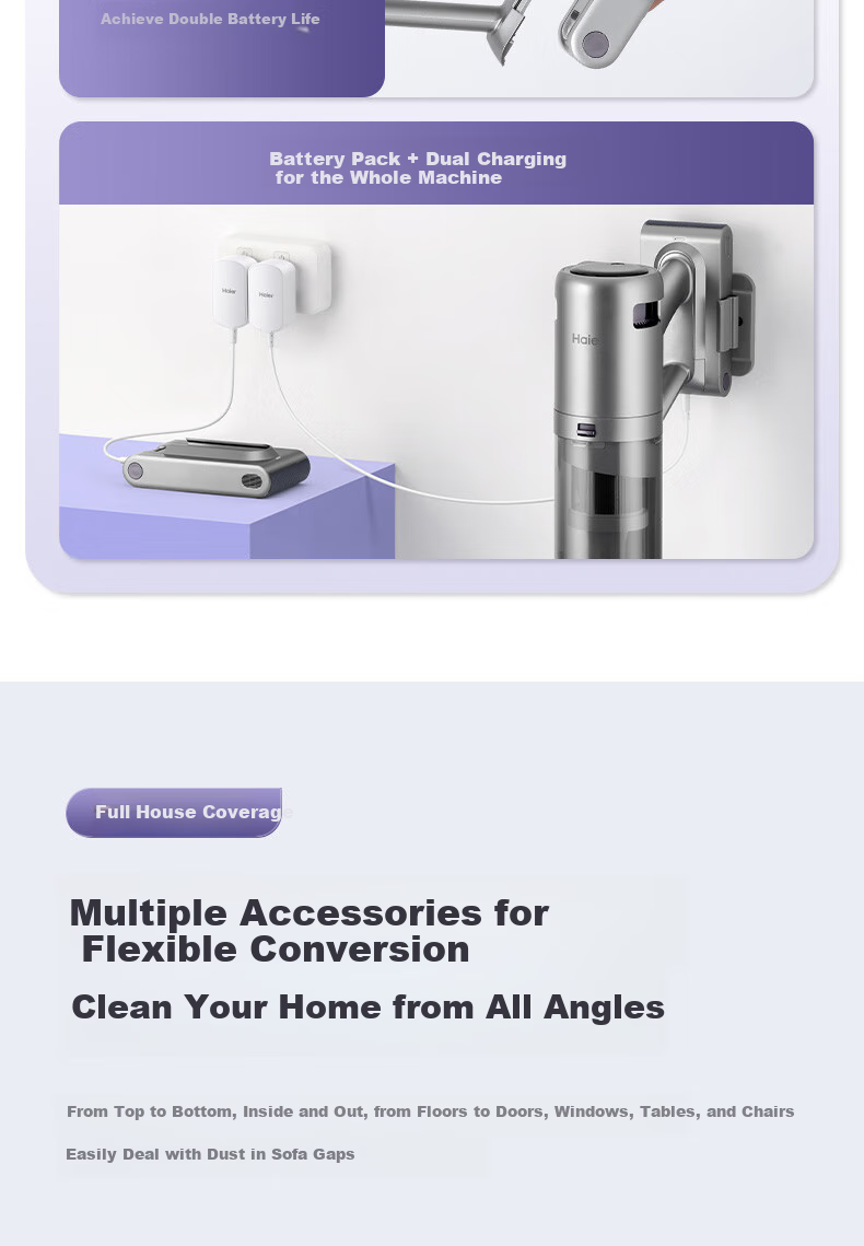 Haier Cordless Vacuum Cleaner with Long Battery Life, Handheld, Green Light Dust Indicator, Portable Cleaning And Dust Removal Machine [With Integrated Suction And Mopping Water Tank + Mattress Mite Removal Brush] S2 [New Year Gift] 10