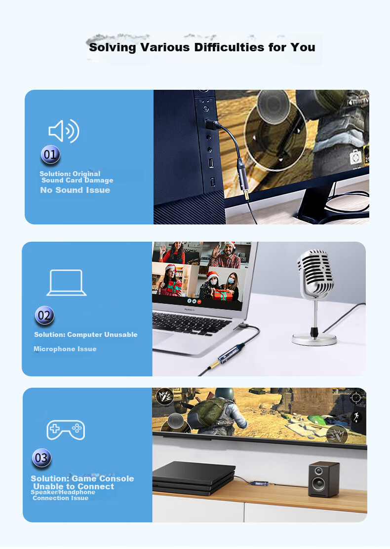 Jinghua USB External Sound Card for Desktop Computer And Laptop, USB to 3.5mm Audio Headphone Microphone Two-In Speaker Converter Head, Deep Brown, 0.5 Meter, Z175B 3