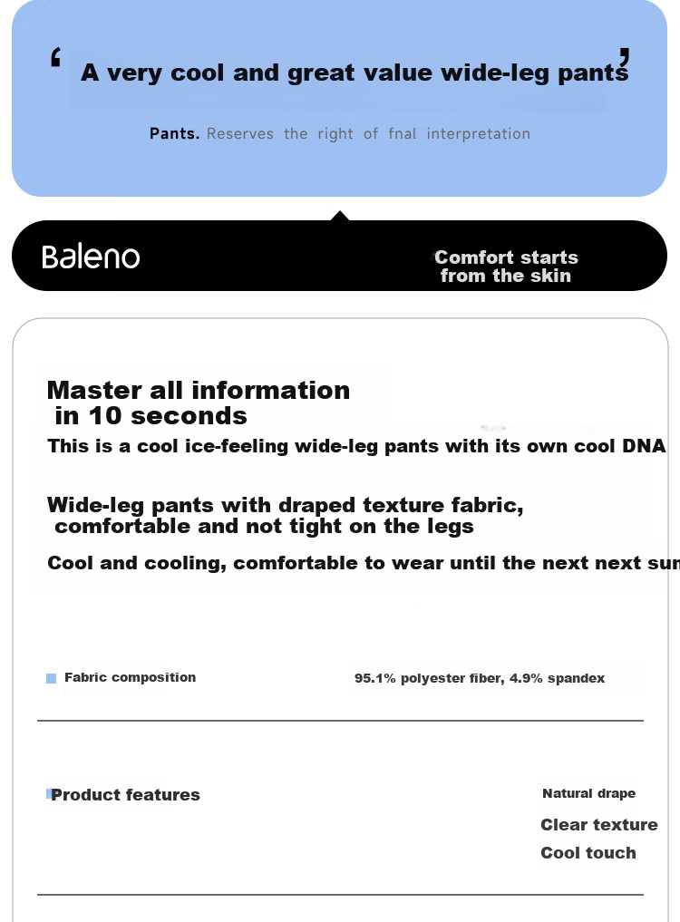 Baleno Cooling Ice Silk Pants for Women, Summer 2025 Thin Wide-Leg Trousers, Flowy Versatile Commuter Sports Straight Casual Long Pants 3