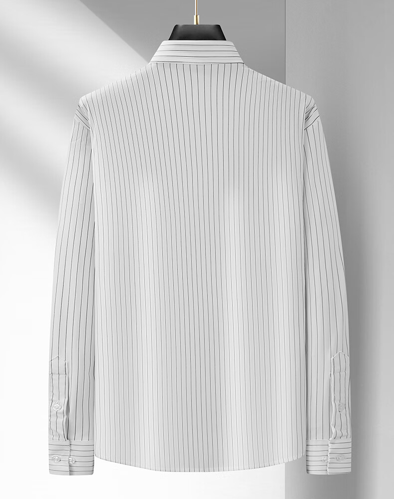 Ayoupang Summer Plus Size Pullover Striped Long-Sleeve Shirt, Loose Fit for Chubby Men, Ice Silk High-Elasticity Wrinkle-Resistant Non-Iron Shirt 19