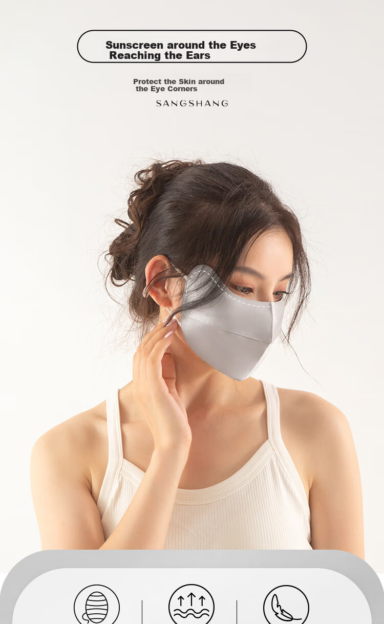 Sangshang Silk Sun Protection Mask, UV-Resistant, 100% Mulberry Silk, Skin-Friendly, Breathable, Face-Slimming, for Men And Women, Xilan Dye 2