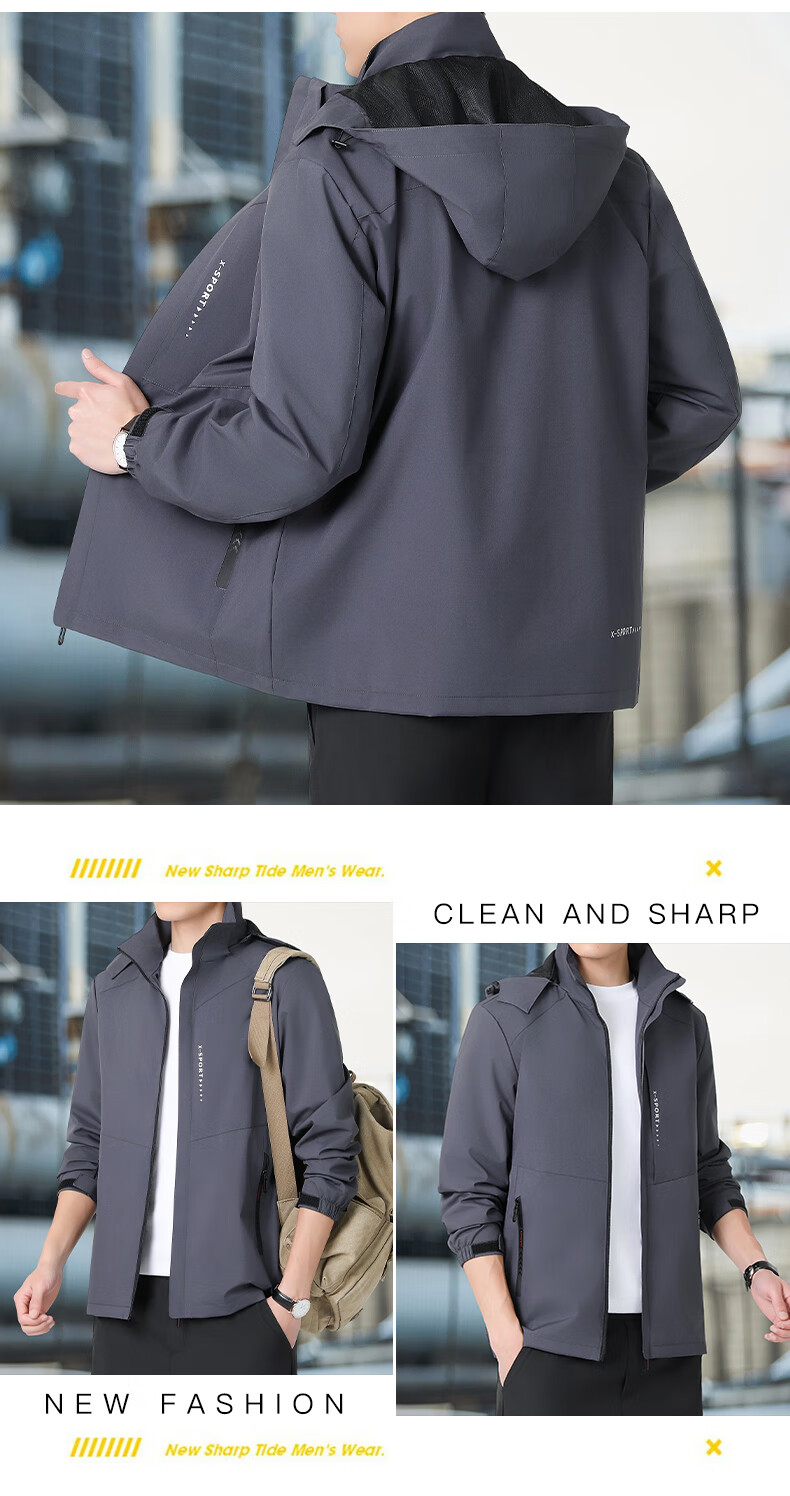 ROMON Men's Hooded Jacket Autumn Sports Commuter Casual Outdoor Windbreaker ZHX2228 Black 2XL 14