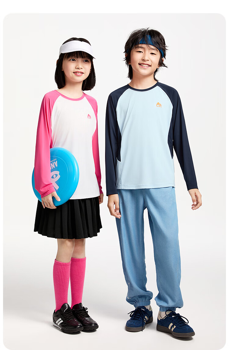 Annil Children's Clothing, Boys And Girls Round Neck Long Sleeve T-Shirt, 2025 Spring New Color Block Ice Cool Sun Protection, Stretchy Sports 9