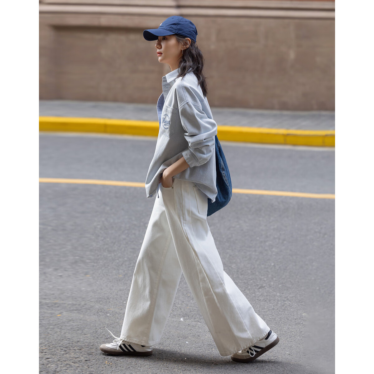 Dme [Breathable Denim] Spring American Retro Cloud-Feel Cotton Pocket Embroidered Lapel Loose Women's Denim Jacket