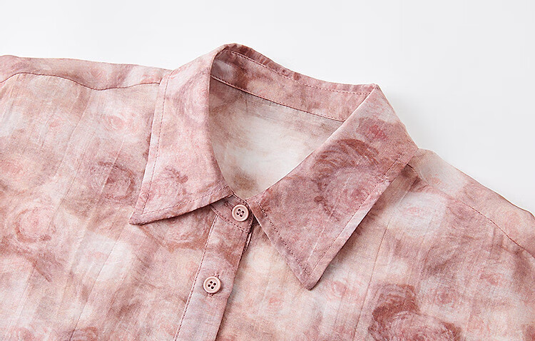 Dme [Bolimamanbo] Summer Flowy Cloud Brocade Thick-Printed Shirt, Stylish Divided Mid-Sleeve Blouse, Women's Top 14