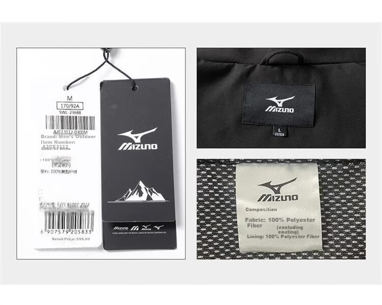 MIZUNO Outdoor Casual Jacket for Men, Windproof And Waterproof Hooded Woven Coat for Couples, Black, 2XL 16