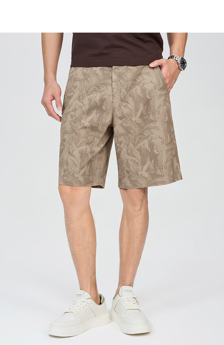 DANCING WOLVES [Comfortable Cotton Spandex] Summer Versatile Trendy All-Over Letter Print Breathable Men's Casual Shorts, 701 Khaki, Size 35 12