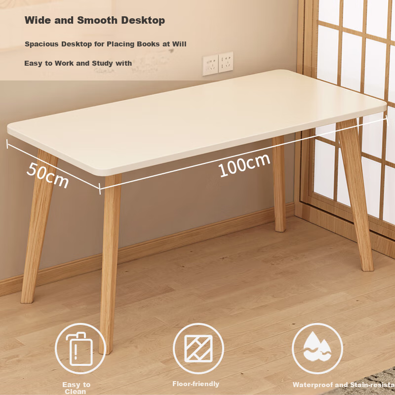Fanshe Small Desk Computer Table with Wooden Legs, Minimalist Bedroom Study Desk for Compact Spaces, Home Office Workstatio