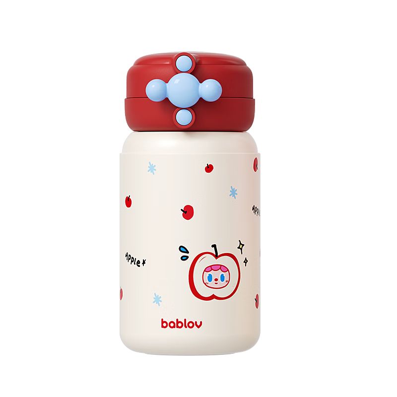 BABLOV Kids Insulated Bottle 316L Stainless Steel Printed Portable Silicone Straw Cup Leak-Proof Double Drinking Cup