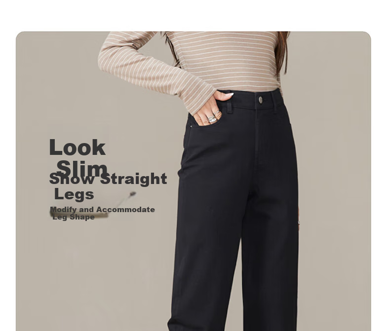 ESE-Y Spring 2025 New Slim-Fit Straight-Leg Pants, Dark Blue Denim Jeans for Women, Black, Size 26 11
