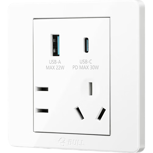 BULL Switch Socket G07 Series Five-Hole Socket 86 Type with USB+Type-C Interface 30w G07E537 White