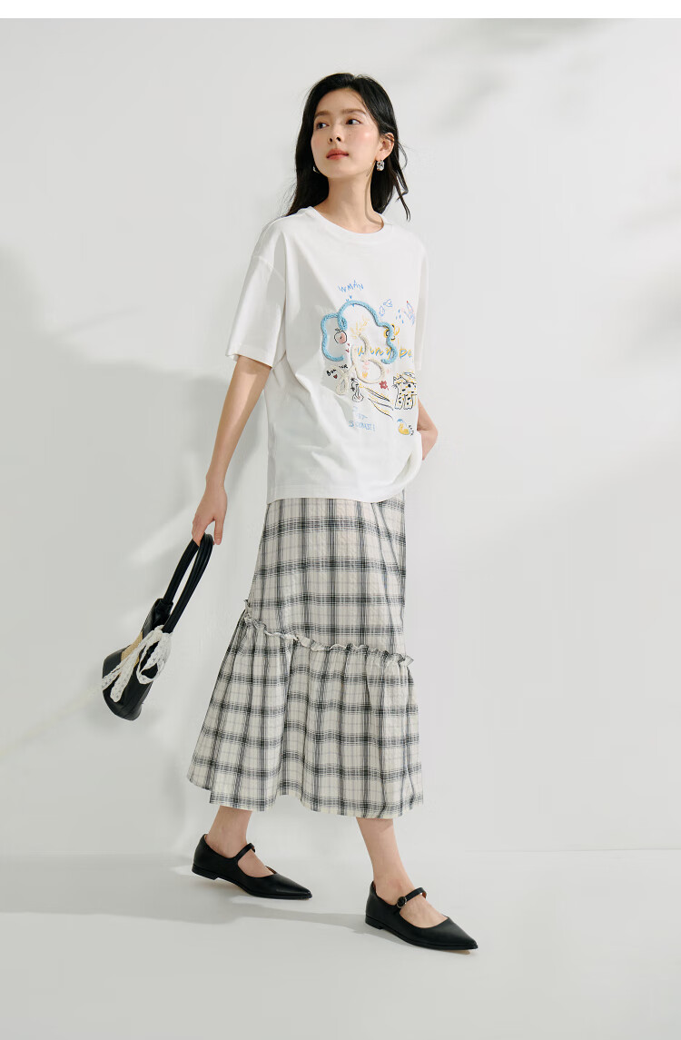 INMAN [Same As in Show] Cotton Cat Print Round Neck Short Sleeve T-Shirt for Women, Summer 2026 Top, Off-White, Size S 20